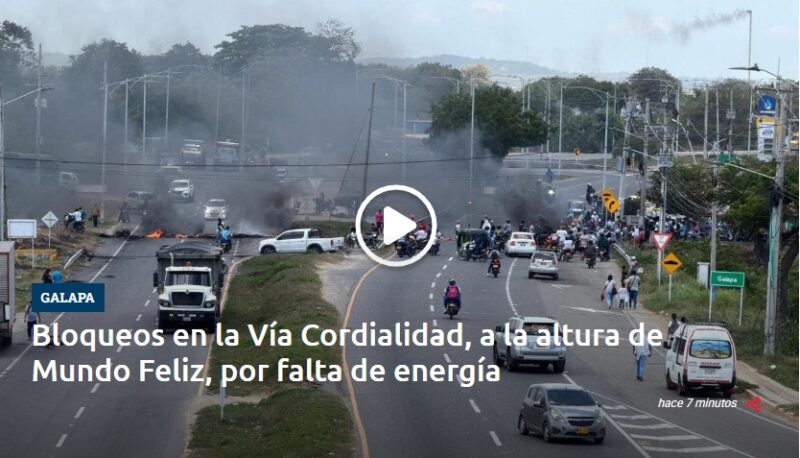Bloquean la Vía Cordialidad en Galapa por fallas de energía en Mundo Feliz